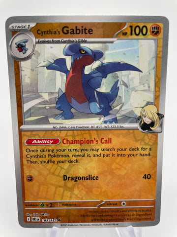 Cynthia's Gabite DRIen 107/182 Reverse Holo RH