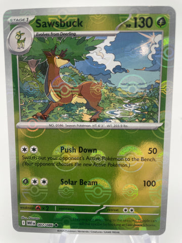 Sawsbuck WHTen 007/086 Reverse Holo RH Pokeball